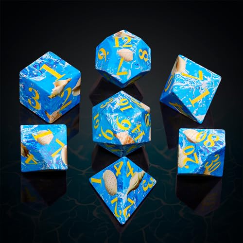 Conch DND Dice Set, 7PCS UV Printed Sharp Edge Acrylic Dice with Metal Gift Box, Lightweight Precision Design for Dungeons & Dragons Players