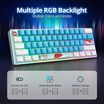 60% Mechanical Keyboard White and Blue, Compact 60 Percent Gaming Key Board RGB Backlit, 61 Keys Mini Keyboard, USB Wired Office Keyboards for Windows Mac Laptop PC (61 Blue/Red Switches) - color: 61 Blue/Red Switch