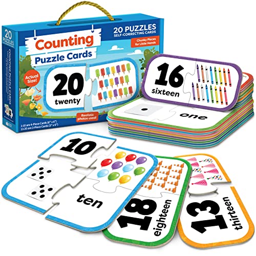 Number Puzzle Kindergarten Math Games - Number Puzzles for Kids Ages 3-5 - 20 Sets Matching Puzzle Toddler Learning Toys - Preschool Classroom Must Haves - Math Manipulatives Kindergarten - style: Counting Puzzle