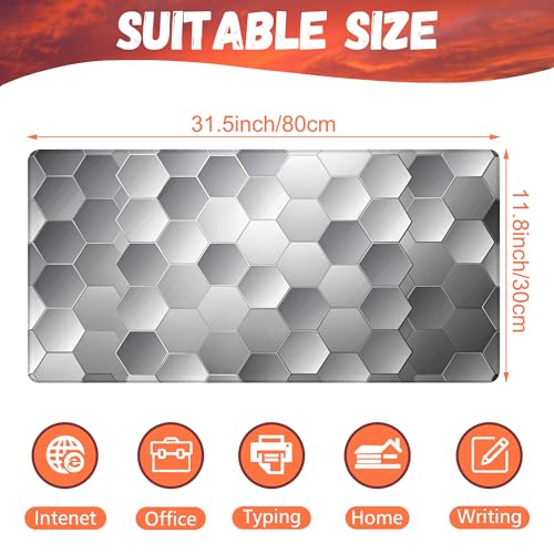 Large Gaming Mouse Pad for Desk, Silver Technology Honeycomb Desk Mat, Sci-Fi Honeycomb Desk Pad, 31.5"x15.7" Extended Big Computer Keyboard Mouse Pad with Non-Slip Base and Stitched Edge - color: Silver Technology Honeycomb