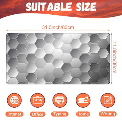 Large Gaming Mouse Pad for Desk, Silver Technology Honeycomb Desk Mat, Sci-Fi Honeycomb Desk Pad, 31.5"x15.7" Extended Big Computer Keyboard Mouse Pad with Non-Slip Base and Stitched Edge - color: Silver Technology Honeycomb