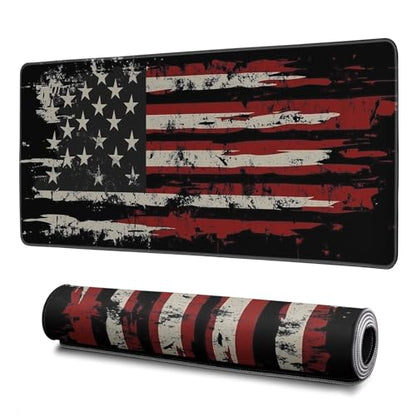 American Flag Mouse Pad Abstract American Mouse Pad 31.5x11.8 Inch Flag Texture Non-Slip Rubber Base Large Mousepad Stitched Edges Keyboard Mouse Mat Desk Pad for Office and Home - color: American Flag