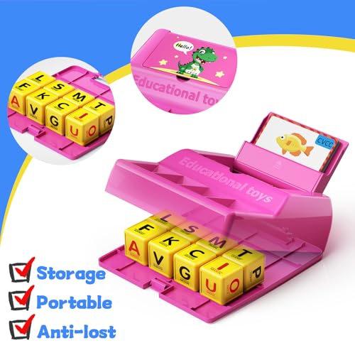 Montessori Matching Letter Game for Kids Ages 3-8 | Educational Learning Spelling Toys with Storage Function | Christmas Birthday Gifts for 3 4 5 6 Year Old Boys & Girls | Larger Pink (50% Bigger) - style: Big Size-Pink