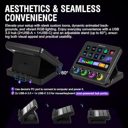 Macro Pad, Streaming Deck Stream Controller Soundboard Keypad, Programmable Keys USB Shortcut Keyboard for Gamer Streamer, Audio Mixer for OBS, YouTube, Office Desk Setup, PC, Mac - color: Black