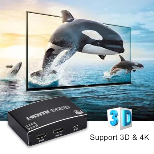 HDMI Splitter 1 in 4 Out, 1x4 HDMI Splitter Audio Video Distributor Box Support 3D & 4K x 2K Compatible for HDTV, STB, DVD, PS3, Projector Etc - size: 1x4 4K@30Hz
