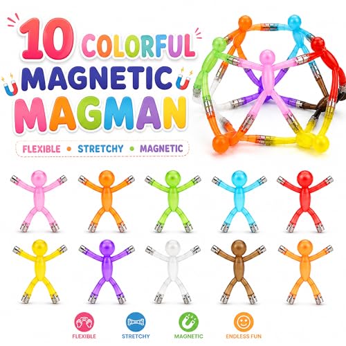 Travel Toys for Kids Ages 3-8, 10 PCS Magnetic Men Figures, Airplane Toy, Road Trip Activities, Sensory Fidget Toys, STEM Building Set, Quiet Screen-Free Toy for Car, Restaurant & Classroom