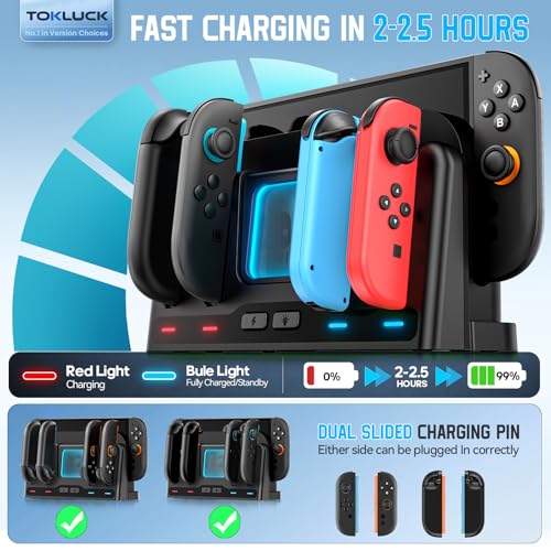 for Mac Game Switch 2/1 Charging Dock Station Compatible with Joycon 1/2 Controller, Switch 2 Controller Charger, Joycon Charging Dock, Game Accessories with 9 RGB Light Modes - size: L-Black-Switch 1/2