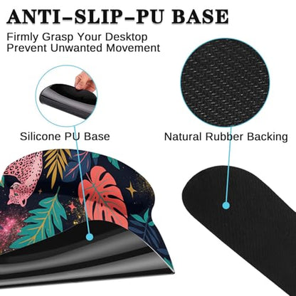 Arttown Keyboard Mouse Pad Set, 4 in 1 Desk Mat Set Leopard Tropical | Pink Leaves Large Mousepad+Keyboard Wrist Rest+Mouse Wrist Rest+Coaster Ergonomic Design for Home Office Computer - color: Pink Leopard