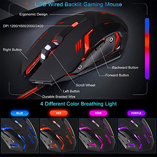MFTEK RGB Rainbow Backlit Gaming Keyboard, XXL Extended Large Gaming Mouse Pad, LED Lighted Wired Gaming Mouse, Programmable Gaming Keyboard and Mouse Combo for Working