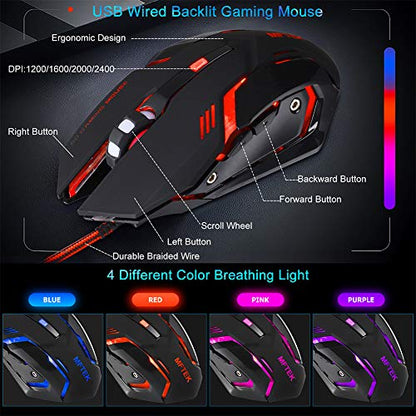 MFTEK RGB Rainbow Backlit Gaming Keyboard, XXL Extended Large Gaming Mouse Pad, LED Lighted Wired Gaming Mouse, Programmable Gaming Keyboard and Mouse Combo for Working
