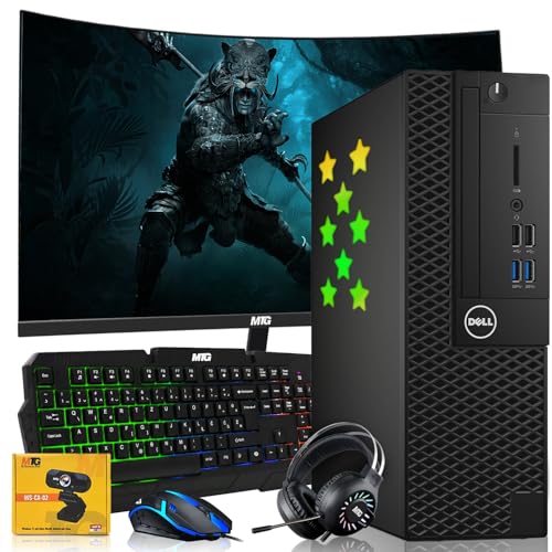 Dell Desktop PC Gaming Bundle - Core i7, 16GB RAM, 512GB SSD, 27-inch Curved Monitor, GT 730, RGB Keyboard with AI-Enabled Copilot Key, Mouse, RGB Headphone, Webcam, Wi-Fi, Win 11 Home (Renewed) - size: 27 Inch Curved, style: GT 730