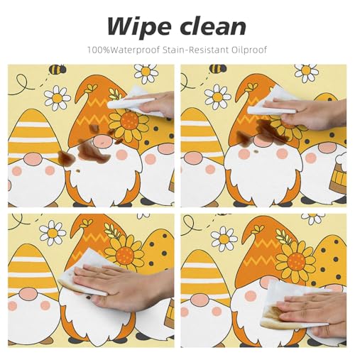 Famame Cute Sunflower Bee Gnomes Fitted Round Tablecloth Waterproof Table Cloth with Elastic Edge Wipe Clean Table Covers for Indoor Outdoor Fits 45"-50", Medium - color: Sunflower Bee Gnomes