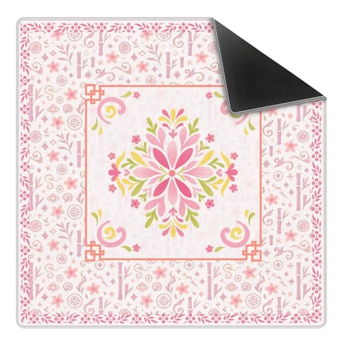 Pink Chinoiserie Floral Mahjong Mat 31.5 x 31.5 in, Oriental Chinese Flower Non-Slip Noise Reduction Gaming Mat for Table American Mahjong Poker Board Games Card Games Dominoes - color: Bamboo & Floral Mahjong Mat