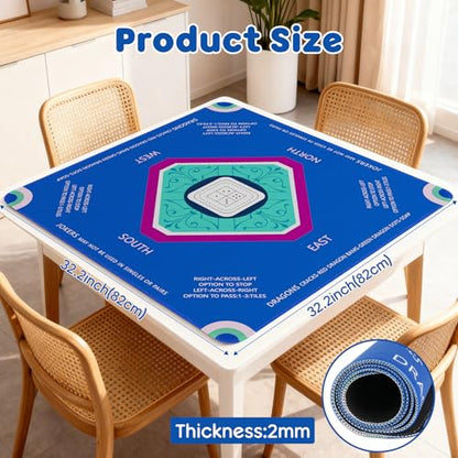 Elstey Mahjong Mat, Non-Slip Neoprene Mahjong Table Cover with Game Rules & Carrying Bag, Noise Reduction Square Board Game Mat for Poker, Dominoes, Tile Games, 32.2x32.2 Inch, (Minimalist Style) - color: Blue