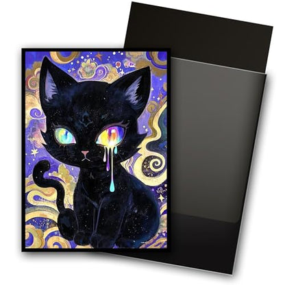 MTG Card Sleeves, Ultra Clear Front & Matte Finish Back, 100 Count Standard Size Matte Art Sleeve for Magic The Gathering - color: Painted Cat