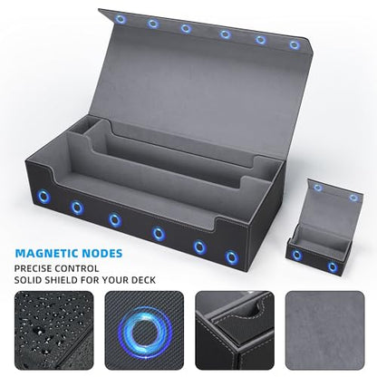 AFIING MTG Deck Box 6 In1 with MTG Playma,Premium Card Storage Box with 5 Pcs MTG Deck Box Holds 2400+ Trading Cards, Large TCG Card Deck Case for Magic Yugioh Sports Cards (Black&Grye) - color: Set Black Grey
