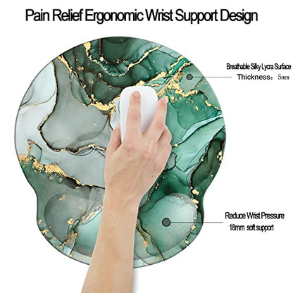 Memory Foam Wrist Support Mouse Pad Comfortable Padded Wrist Mousepads 9in X10in Desktop Notebook Mouse Mat (Marble Jade Green Golden Foam) - color: Marble Jade Green Golden Foam