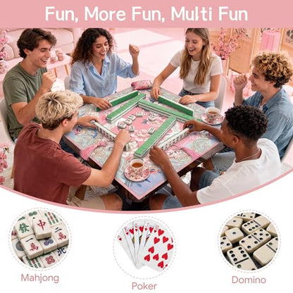 Drydiet Mahjong Mat for Table 31.5 x 31.5 Inch American Mahjong Mat with Carrying Bag, Non-Slip Noise Reduction Table Item for Family Poker Domino Board Game Night & Party Use(Heron) - style: Heron