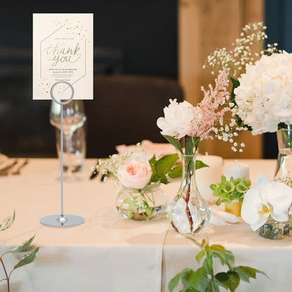 Urban Deco 16 Pieces Table Card Holder 8 inches Silver Place Steel Card holders for Photos, Food Signs, Memo Notes, Weddings, Restaurants, Birthdays. - color: Silver