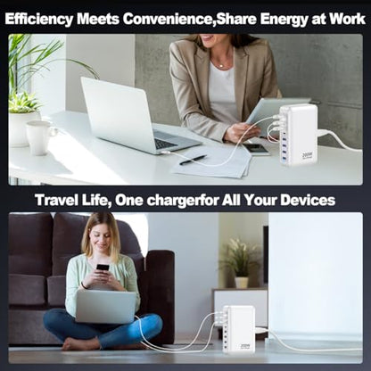 USB C Charger 200W Charger Block, 8-Ports Gan Fast Charging Station Hub, PD 65W Laptop Charging Adapter Compatible with MacBook Pro/Air, DELL, Steam Deck, iPhone 17/16/15/14, Galaxy (White) - color: White