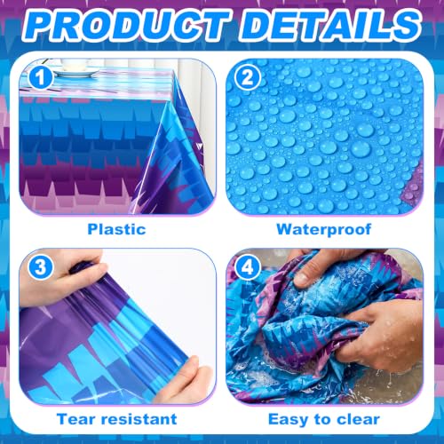 VitalCozy 3 Pcs Video Game Plastic Table Cloth Disposable 108 x 54 Inch Purple and Blue Plastic Tablecloths for Wedding Birthday Game Fan Gaming Theme Party Decorations
