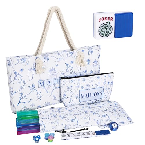 TIASUSAN American Mahjong Tile Set, 166 Blue Tiles, Bag and Mahjong Accessories, 4 All-in-One Rack/Pushers, Mahjong Set Complete - color: Blue