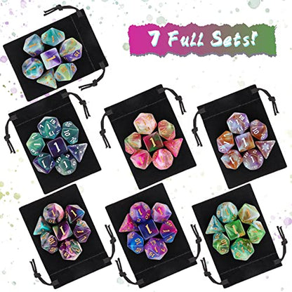 49Pcs Polyhedral Dice Set- DND Dice with 7 Storage Pouch | 4 color mixing designs，7 sets of complete dice, for Dungeons and Dragons RPG Table Games - color: 7sets-49pcs