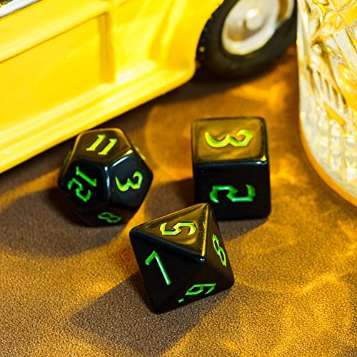 7-Die DND Dice Set Polyhedral Dice Set with a Leather Dice Bag, D&D Dice Set for RPG Table Games (Black) - color: Black