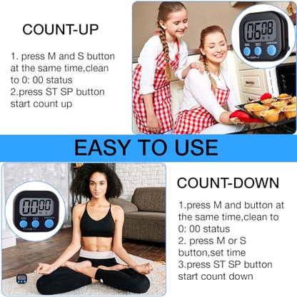 Leumoi 24 Pack Multi-Function Digital Timers with Magnetic Back, Large LCD Display, Loud Alarm, Count up & Countdown, Memory Function for Cooking, Classroom, Study, Exercise & Work(Black and Blue) - color: Black and Blue