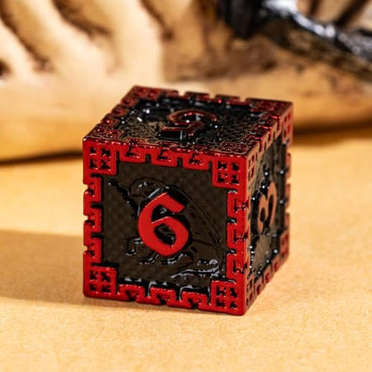 UDIXI Metal DND Dice Set, Metal Dice Set D&D for Tabletop Games (Black Red) | 7-Pieces, Dragon Carved, Chain-edge Design, Metal Gift Box, DM Gift, for Dungeons and Dragons Role Playing Games - color: Chain Frame-red Black