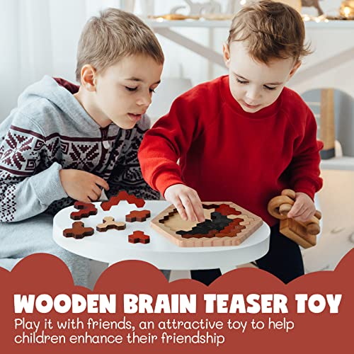 Yunsailing 3 Pack Large Hexagon Tangram Puzzle Wooden Brain Puzzles for Adult Challenge Wood Russian Blocks Brain Teasers Geometric Jigsaw Block Logic Iq Stem Family Graduation Gifts(Vintage) - style: Retro