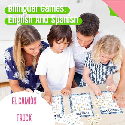 SpriteGru Spanish Bingo Game, 25 Boards for Spanish Vocabulary Bilingual Word Bingo Game Educational Toys for Language Learning - Ages 5 and up (Up to 25 Players) - style: Spanish Bingo Game