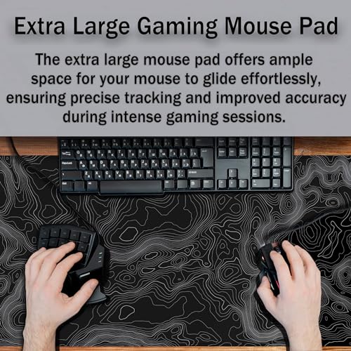 Computer Desk Pad - Black and White, Gaming Keyboard and Mouse Pad, Non-Slip Rubber Base, 35.4 X 15.7 inch for Work/Game/Office Topographic Map - color: Topographic Map Lines