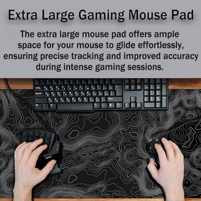 Computer Desk Pad - Black and White, Gaming Keyboard and Mouse Pad, Non-Slip Rubber Base, 35.4 X 15.7 inch for Work/Game/Office Topographic Map - color: Topographic Map Lines