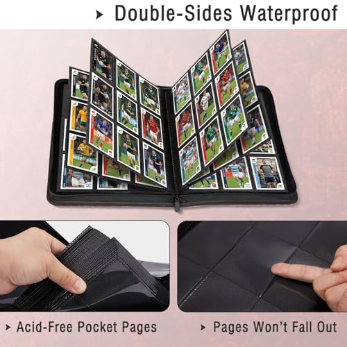 Football Card Binder Features 468 Double-Sided Pockets for Secure NFL Card Storage,Waterproof PU Leather With Zipper Closure Mint Condition Preservation for Hard Gridiron Fans and Collectors - style: Football
