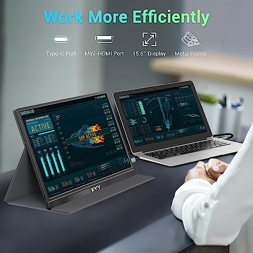 KYY Portable Monitor 15.6'' FHD 1080P USB C HDMI Gaming Monitor Ultra-Slim IPS Display w/Smart Cover & Speakers, Plug&Play, External Monitor for Laptop PC Phone Mac Xbox PS4 - size: 15.6" Single