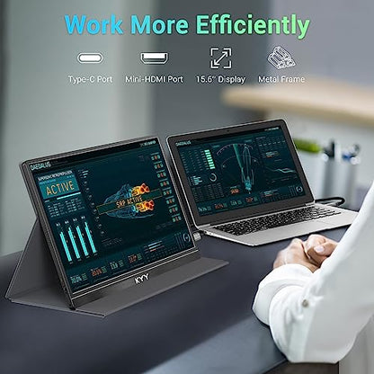 KYY Portable Monitor 15.6'' FHD 1080P USB C HDMI Gaming Monitor Ultra-Slim IPS Display w/Smart Cover & Speakers, Plug&Play, External Monitor for Laptop PC Phone Mac Xbox PS4 - size: 15.6" Single