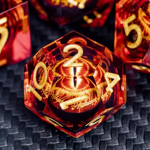 ARUOHHA DND Resin Dice Gazes Eye Dice Liquid Core Flaming RPG Sharp Edged Dice Set with Gift Box, Polyhedral D and D Dice Set Compatible with Dungeons Dragons Role Playing Game D20 D12 D10 D8 D6 - color: Sl02-red