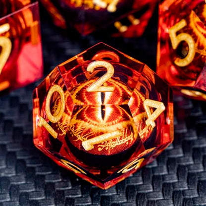 ARUOHHA DND Resin Dice Gazes Eye Dice Liquid Core Flaming RPG Sharp Edged Dice Set with Gift Box, Polyhedral D and D Dice Set Compatible with Dungeons Dragons Role Playing Game D20 D12 D10 D8 D6 - color: Sl02-red