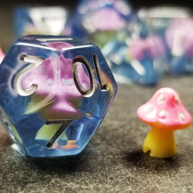 Sage's Portal Familiars and Reagents Resin DND Dice Set Polyhedral Dice Set for Dungeons and Dragons RPG Tabletop TTRPG (Pink Magic Shrooms) - color: Pink Magic Shrooms
