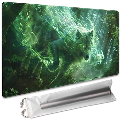 Premium Board Game 24x14in TCG Playmat Compatible for OCG CCG RPG MTG Play Mats,Mousepad Desk Mat (040322-Green Wolf) - color: 040322-green Wolf