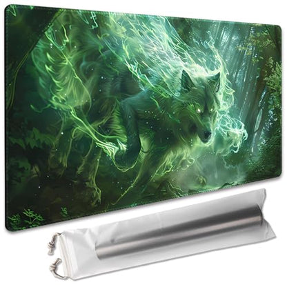 Premium Board Game 24x14in TCG Playmat Compatible for OCG CCG RPG MTG Play Mats,Mousepad Desk Mat (040322-Green Wolf) - color: 040322-green Wolf