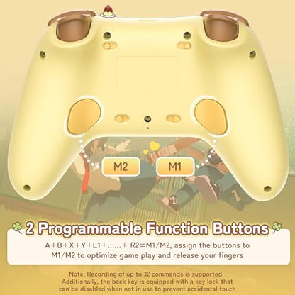 Kuitmor Pompompurin Switch Pro Controller, Cute Hall Effect Wireless Gamepad No Drift for Switch 2/Switch/OLED/Lite, PC/Steam, Android, iOS, Bluetooth + Wired, Turbo, Back Buttons, 6-Aixs Gyro, Wake-up, RGB (Yellow, Without 2.4g Receiver) - color: Yellow