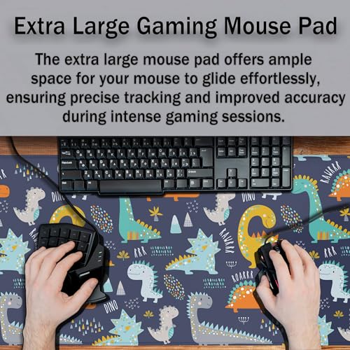 Computer Desk Mat Yellow, Gaming Mouse Pads Desk Mouse Pad, Desktop Computer Mat Non-Slip Rubber Base Waterproof with Stitched Edges, 35.4 X 15.7 inch for Work/Game/Office/Home Dinosaur - color: Dinosaur