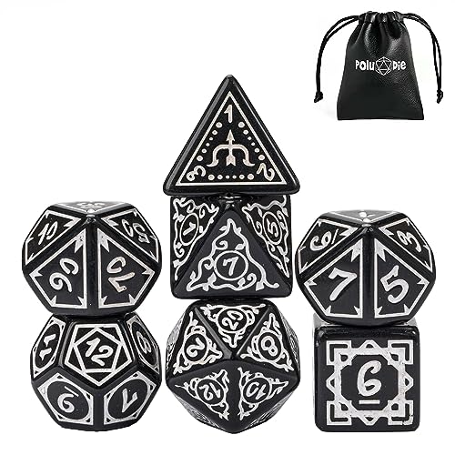 DND Dice Set -D&D Polyhedral Dice (7 Pcs) Druid Dice with Leather Dice Bag for Role Playing Dice Games RPGs(Druid - Black White) - color: Druid - Black White