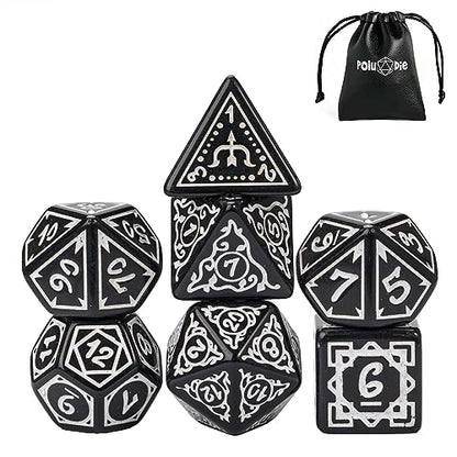 DND Dice Set -D&D Polyhedral Dice (7 Pcs) Druid Dice with Leather Dice Bag for Role Playing Dice Games RPGs(Druid - Black White) - color: Druid - Black White