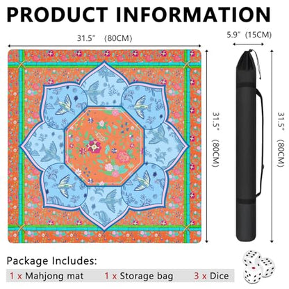Mahjong Mat with Carrying Bag and 3 Dice, 31.5" X 31.5" Noise Reduction Mahjong Table Cover, Non Slip Gaming Mat for Board Tile Games Poker Card Dominoes, Mahjong Gifts for Women Mahjong Accessories - color: A0204