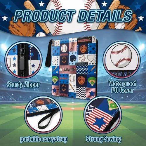 Trading Card Binder 9 Pocket, Baseball Card Binder Holds 900 Cards with 50 Removable Sleeves, Waterproof PU Leather with Zipper Card Collector Album Book Compatible with TCG Cards - color: Baseball