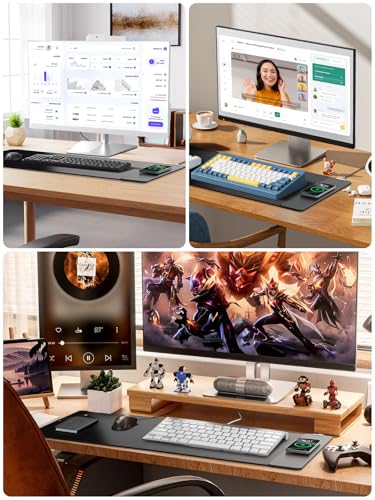 Wireless Charging Mouse Pad, 31.5"x15.8" Large Desk Mat, Smooth Glide | Waterproof Mousepad, Stitched Edge, Non-Slip Rubber Base, Desk Pad Computer Keyboard Mat, No Adapter - color: Black-31.5"x15.8"-Right