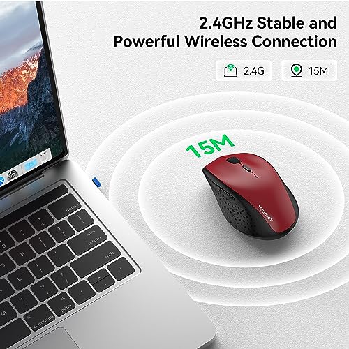 TECKNET 2.4G Wireless Mouse, 4800 DPI Ergonomic Computer Mouse, USB, Red | Mouse for Laptop with USB Receiver, 6 Adjustable DPI, Quiet Click, 30-Month Battery, 6 Button, Portable for PC Chromebook Mac - color: Red